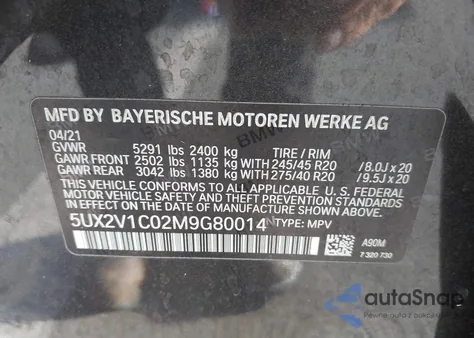 2021 BMW X4 xDrive30I z USA, uszkodzony, nr VIN 5UX2V1C02M9G80014